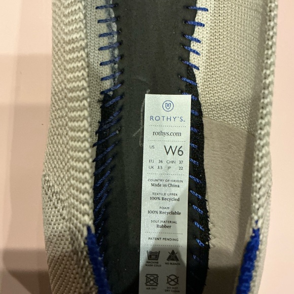 Rothy's The Flat Pointed Knit Ballet Flats in Cream with Blue Trim - Picture 6 of 6